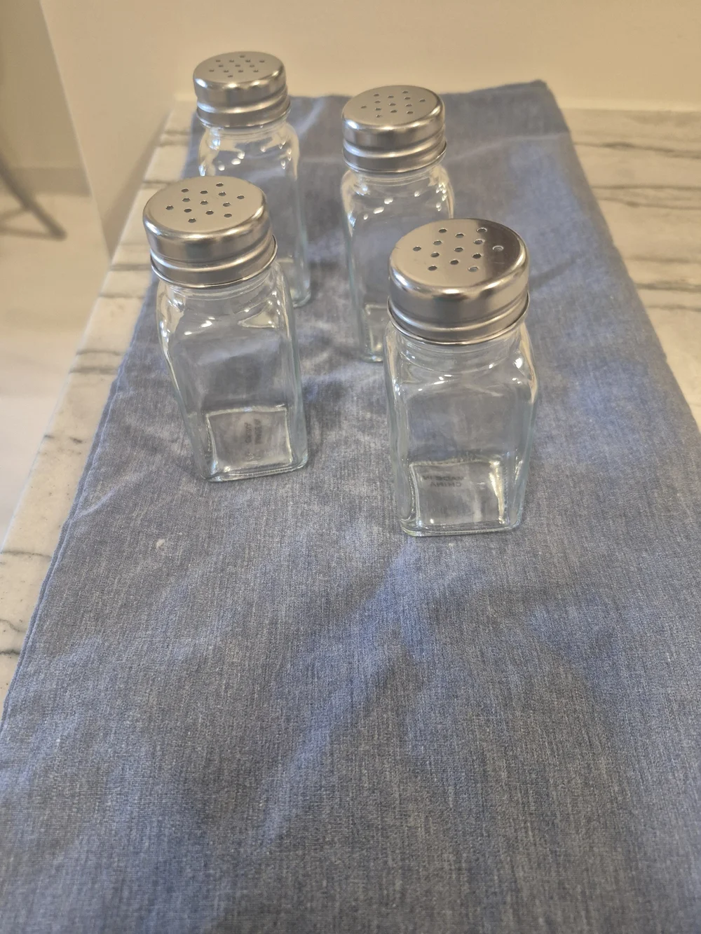 Clear Glass Salt & Pepper Shakers with Silver Lids - Set of 4